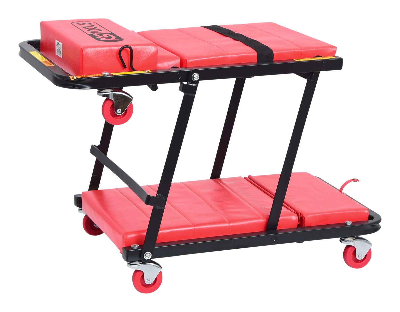 Werkstattliege mit Klappsitz