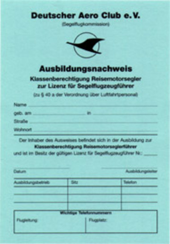 Ausbildungsnachweis TMG (zur Lizenz PPL-C)