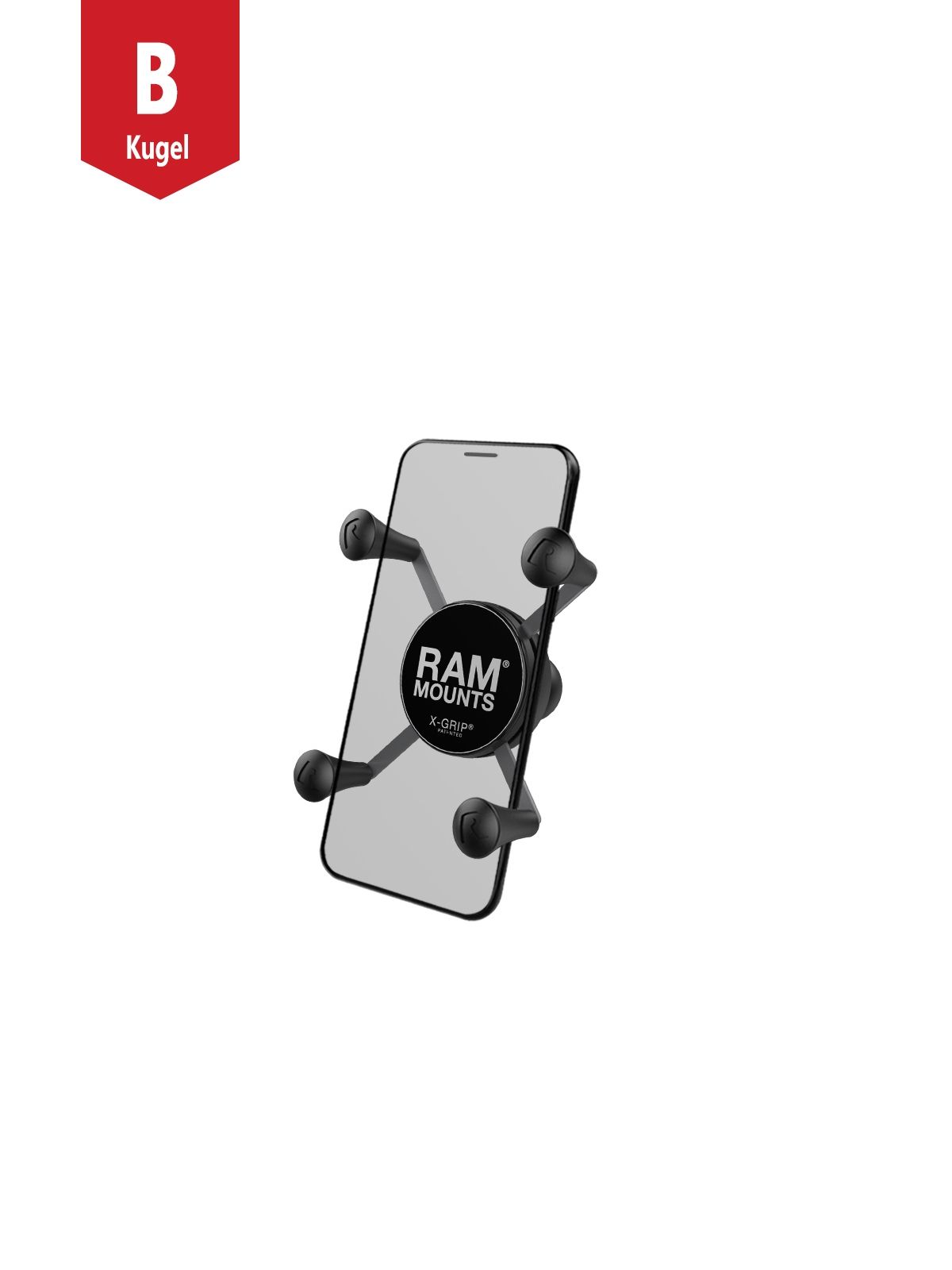RAM Mounts X-Grip-Halteklammer für Smartphones bis 82,6 mm Breite - B-Kugel (1 Zoll)
